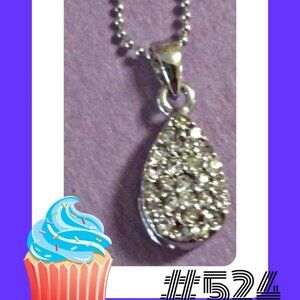 Silver Tone Tear Drop Design Necklace With Clear Crystals Classy Style